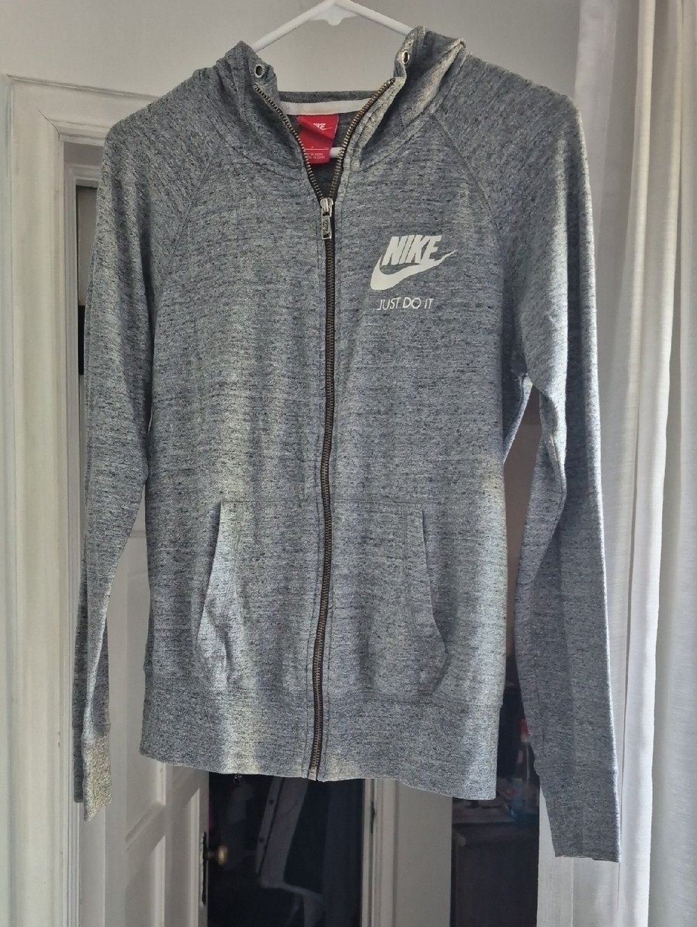 Nike Heather Gray Zip-Up Hoodie with White Logo
